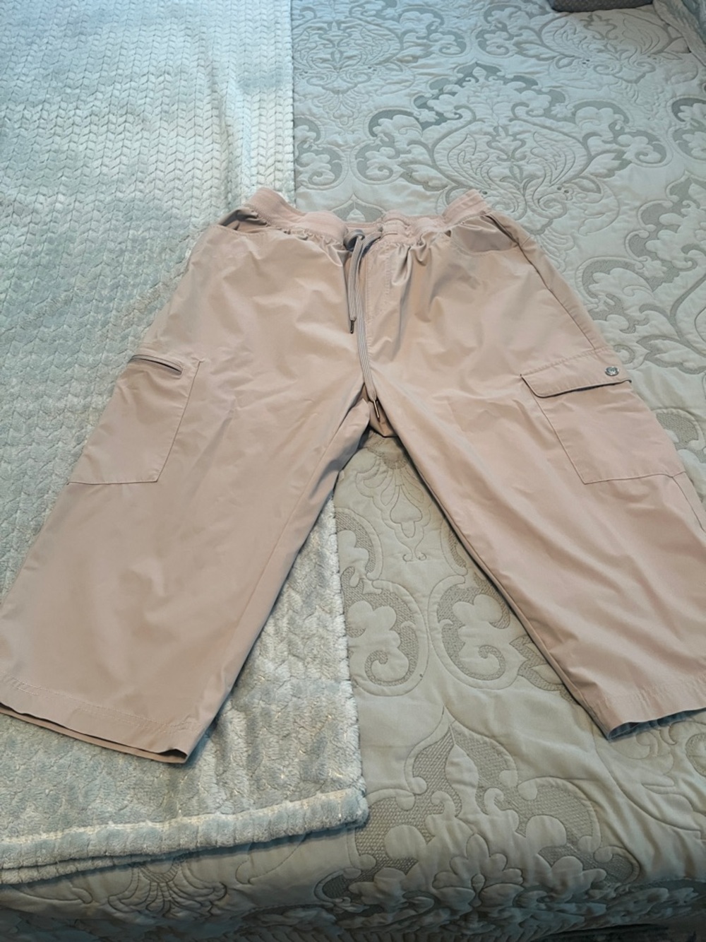 Women's Cargo Capri Pants in Light Pink with Drawstring Waist